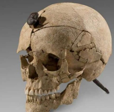 This is the conserved, cemented cranium of an Iberian warrior, which is on display at the National Archaeological Museum.